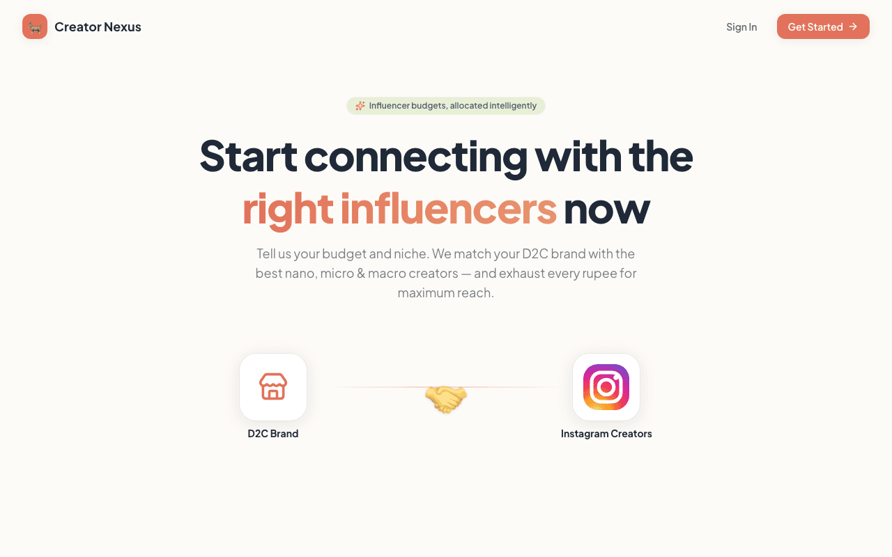 Creator Nexus landing page