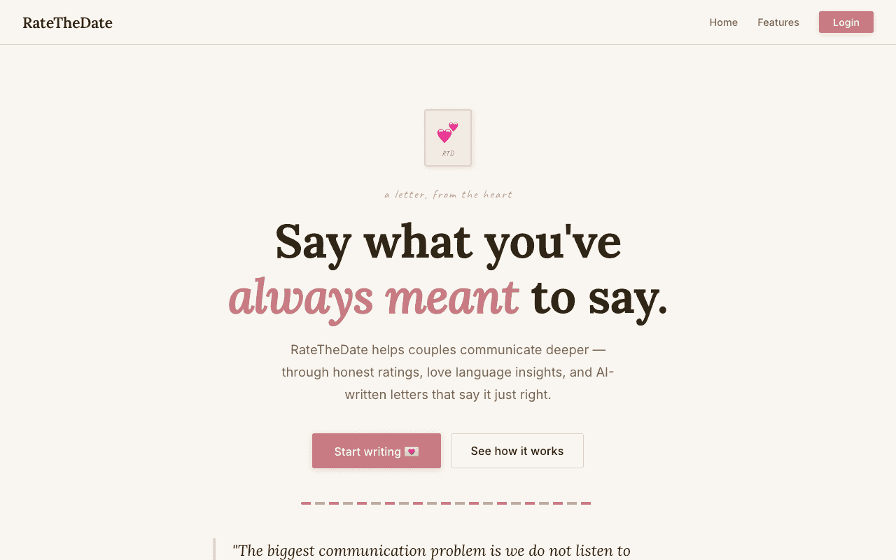 Rate the Date landing page