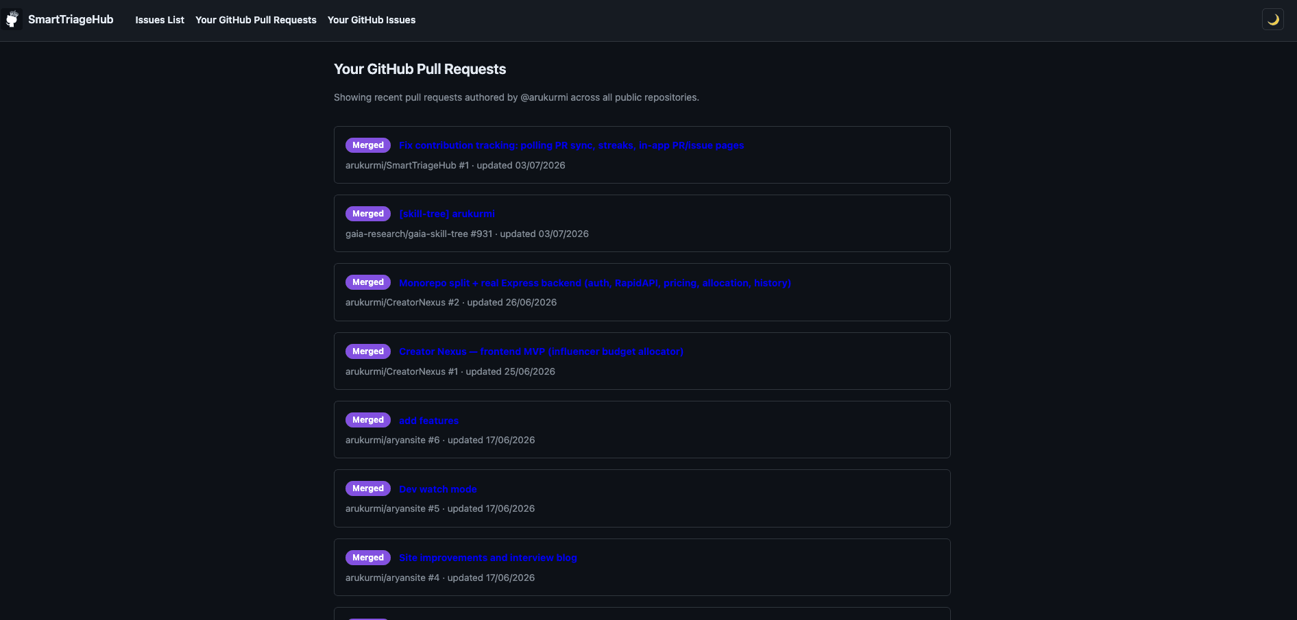 Smart Triage Hub View your Pull Requests